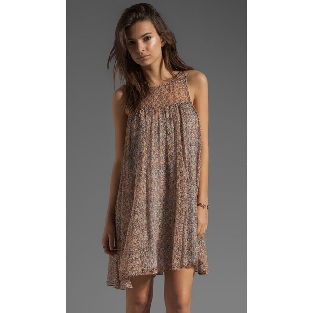 PLENTY By TRACY REESE Revolve Tiny Wood-Block Print Fly Away Chemise Dress, Sz S